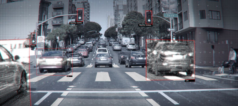 Vista da rua da IA que dirige com autonomia